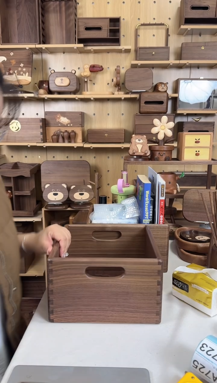 木北美黑胡桃方形加厚收纳筐