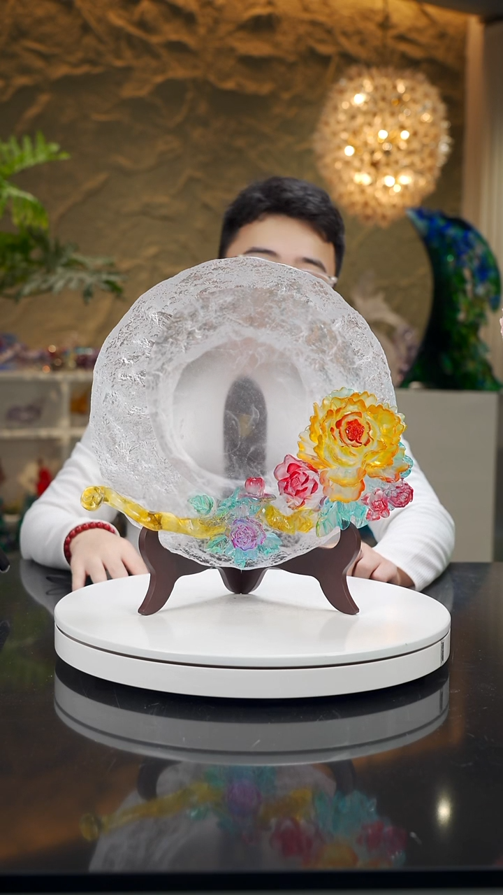 手工艺品琉璃彩色牡丹果盘