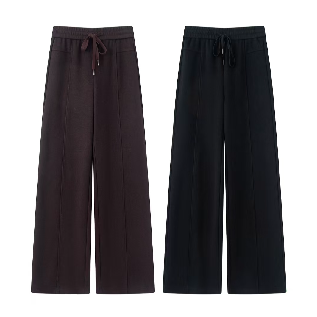 艾家2025冬新款高腰阔腿裤卫裤抽绳休闲裤女5610