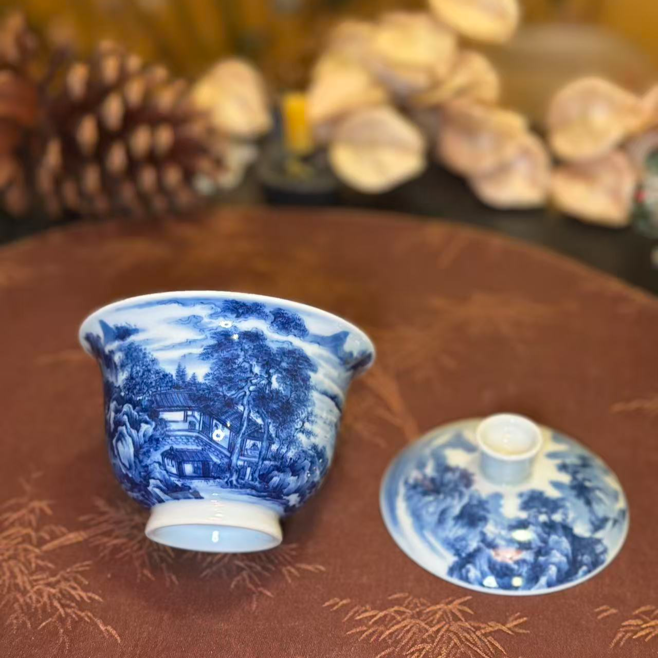 景琳藏 秋窗读易盖碗