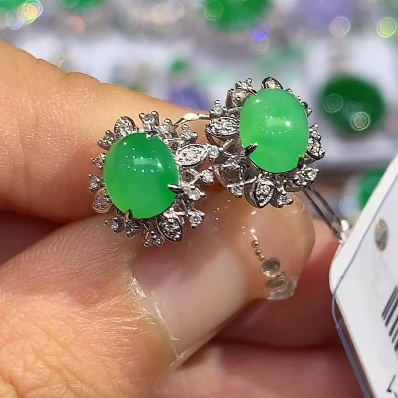 18k金镶 天然缅甸A货翡翠耳饰   多样性发其一 SY0278