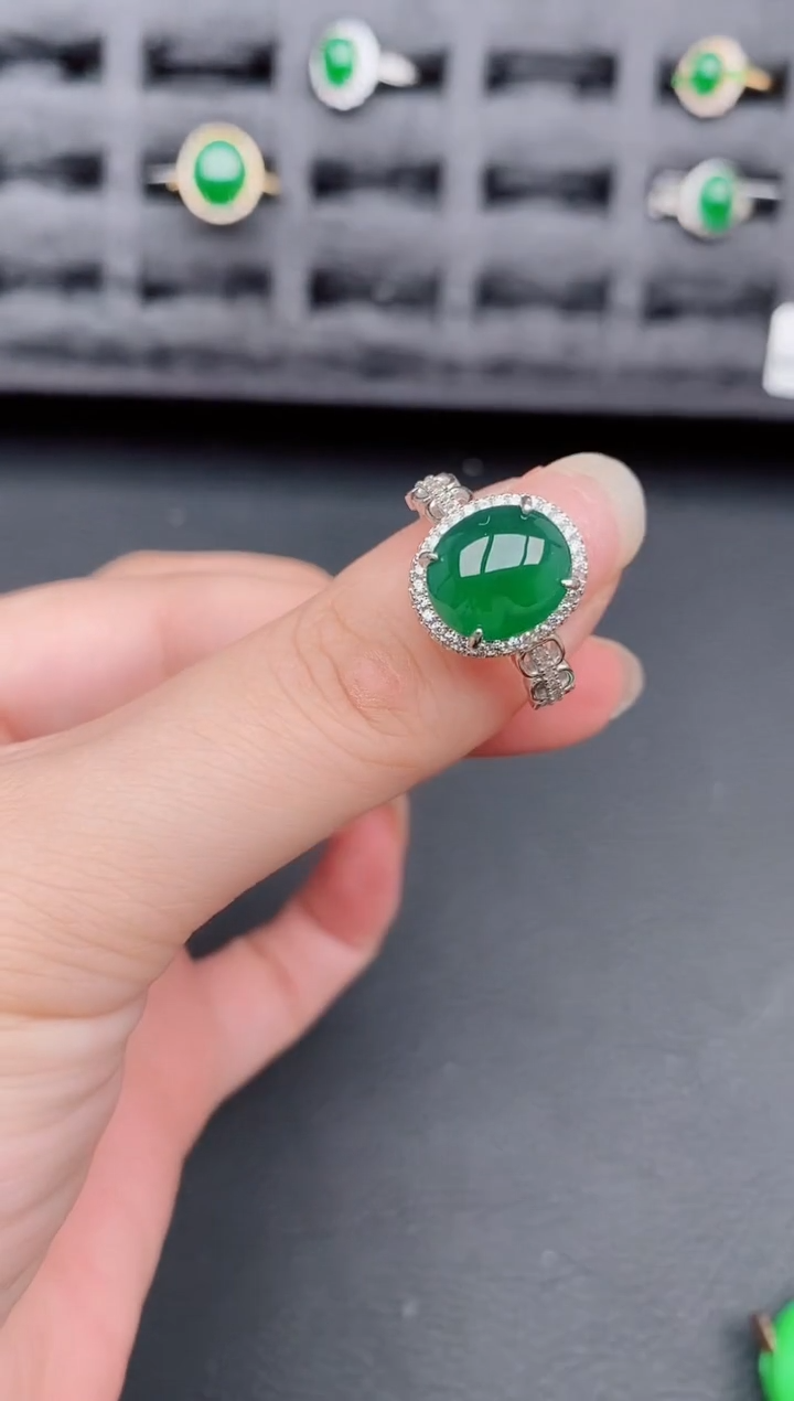 银S925镶嵌戒指翡翠天然a货翡翠275