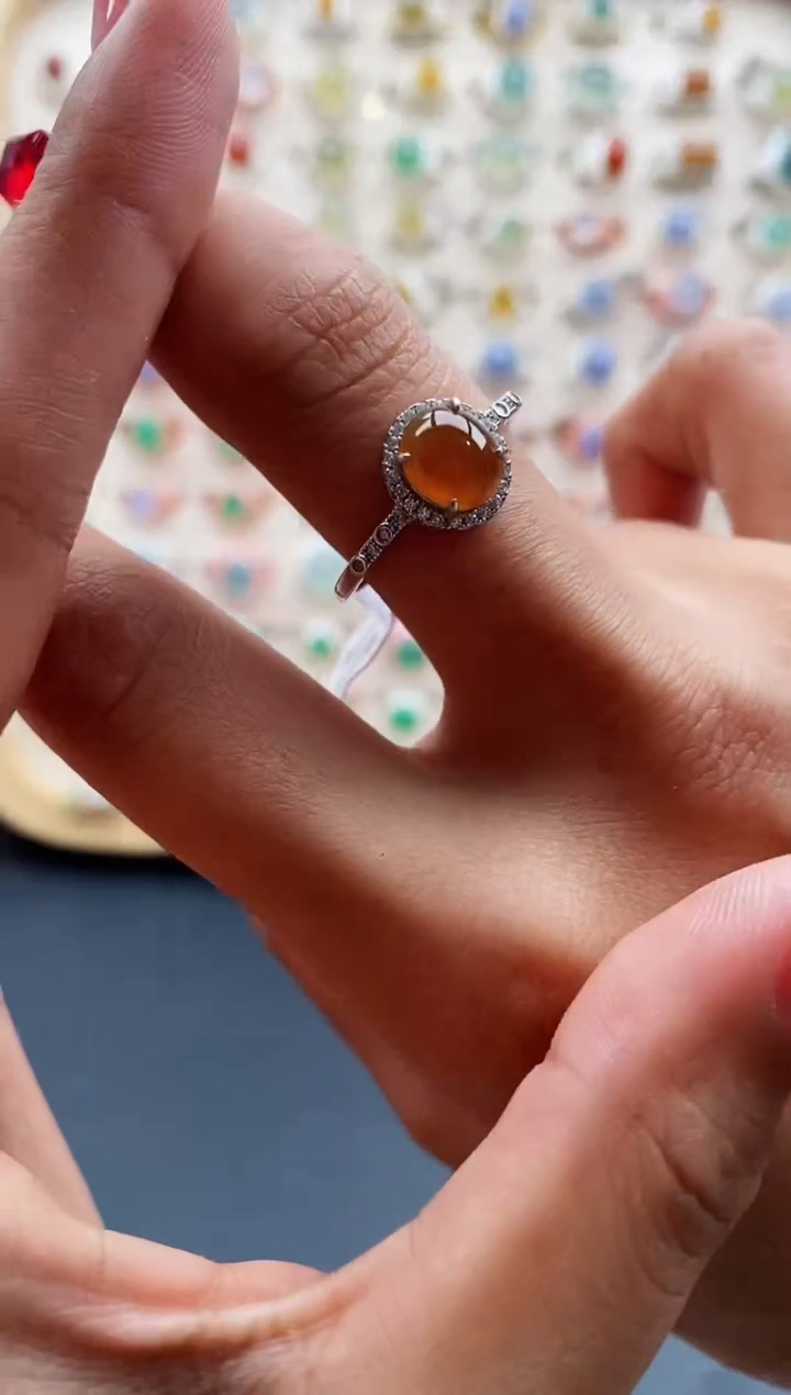 【闪购商品】翡翠戒指银S925镶嵌缅甸天然A货翡翠333 3+5