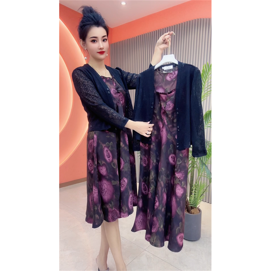 5219时尚女士定制款高品质经典工艺气质碎花真两件套