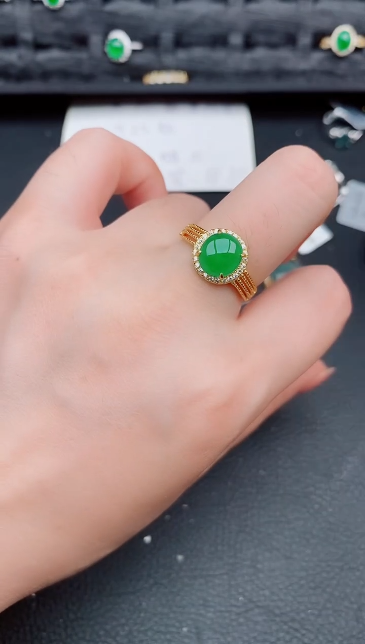 翡翠戒指银S925镶嵌天然a货翡翠370