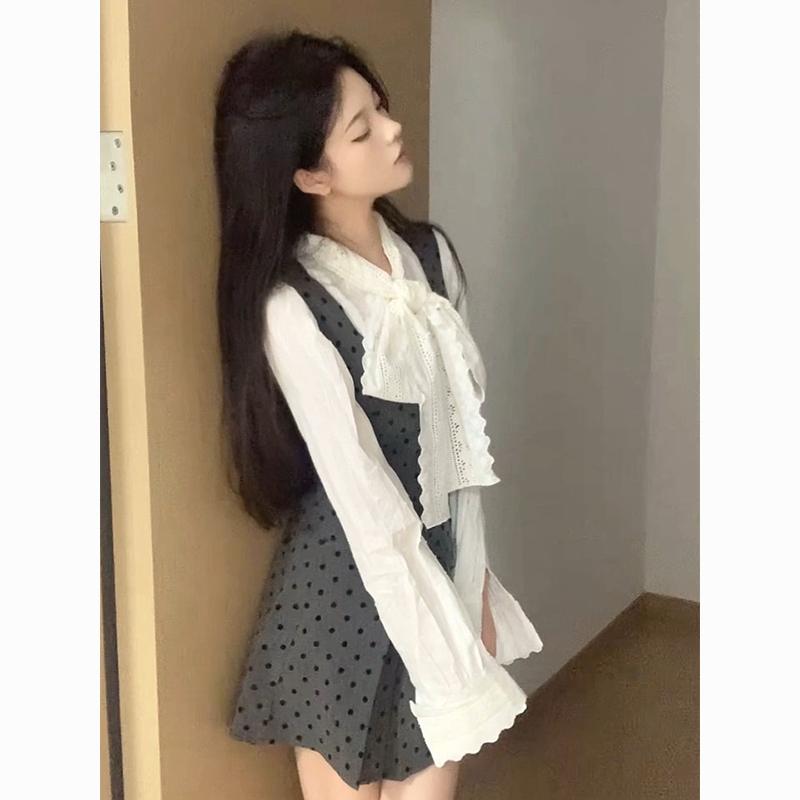 小香学院风波背带连衣裙子女2025新款法式衬衫气质一整套
