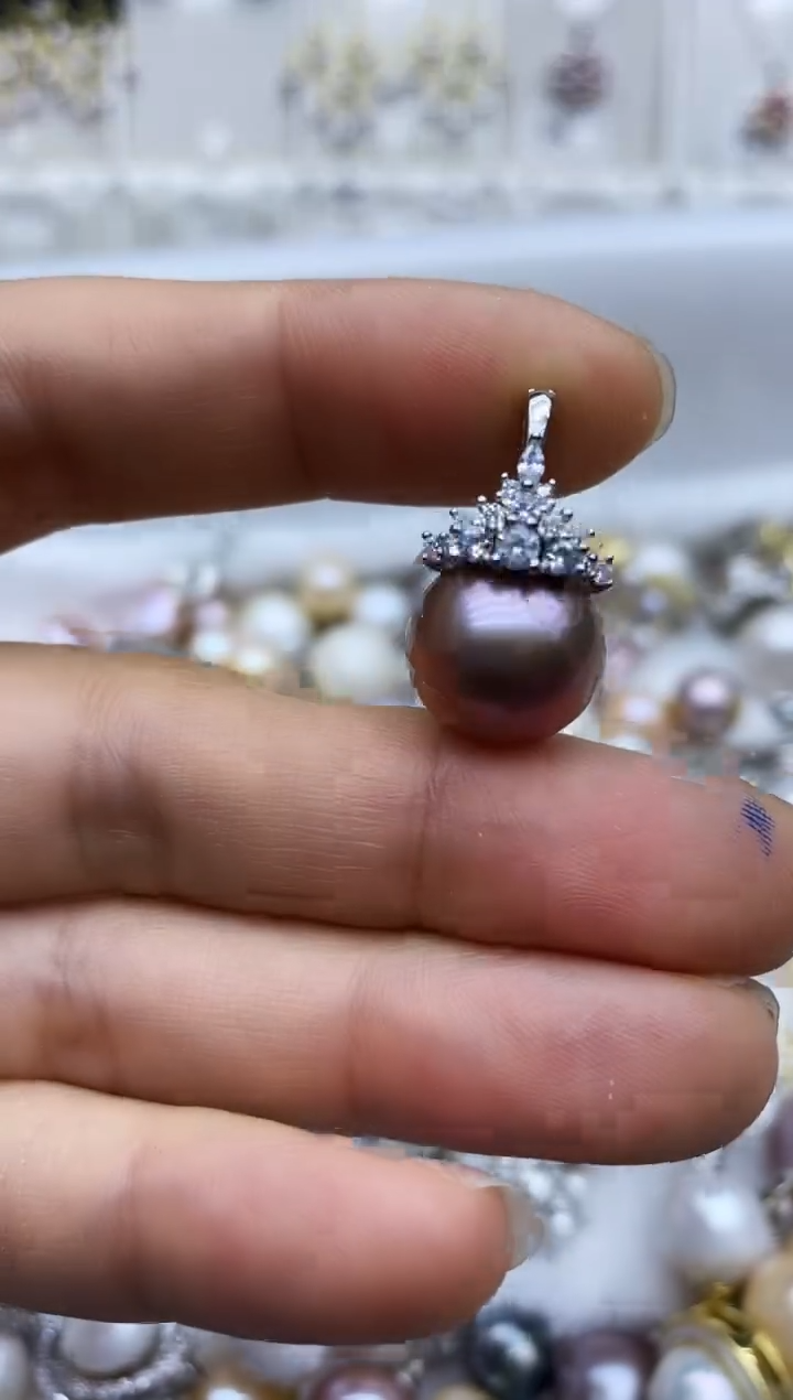 吊坠(不含链)银S925镶嵌淡水珍珠吊坠