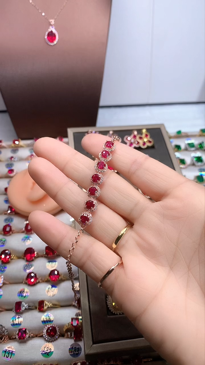 【闪购商品】红宝石手链银S925镶嵌玫瑰金