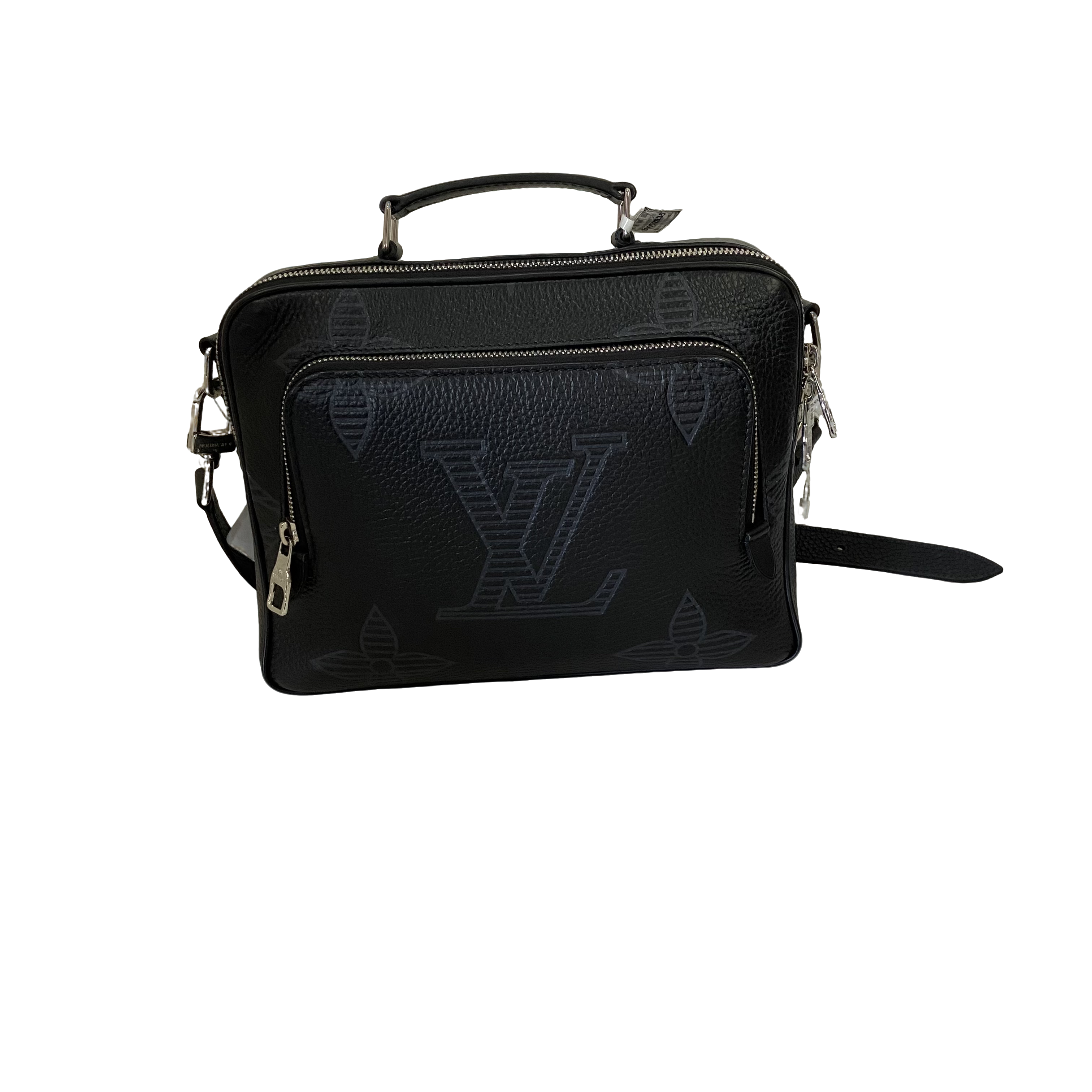 99新 LouisVuitton/路易威登 男士全皮黑色压纹芯片款斜挎包/110