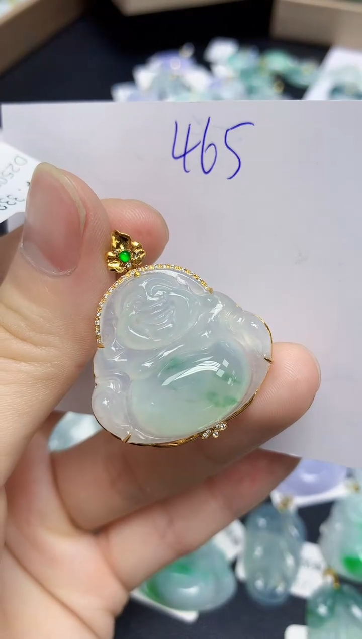 颈饰18K金镶嵌翡翠天然缅甸翡翠A货翡翠百元以上9元证书费自理