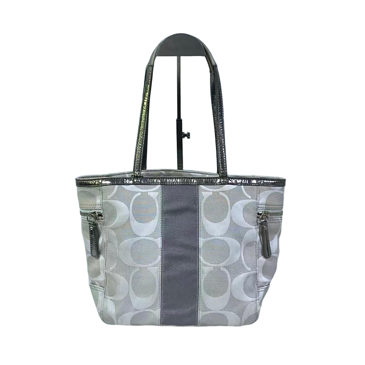 95新 COACH/蔻驰 经典老花帆布拼皮单肩手提包百搭MM-81458