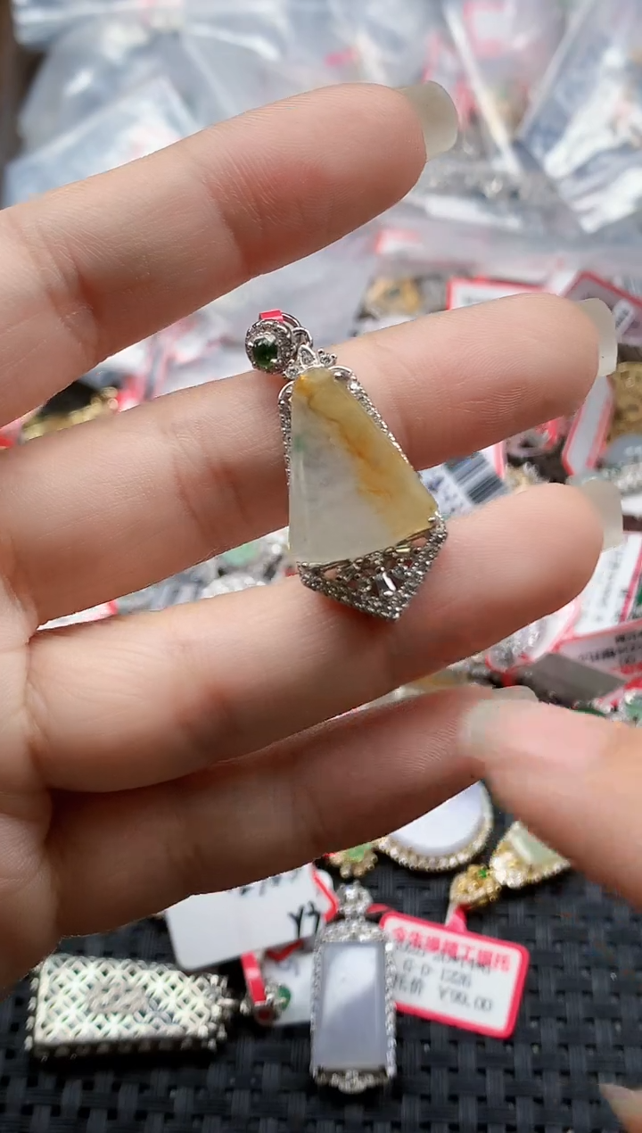 银S925镶嵌戒指翡翠天然A货缅甸翡翠