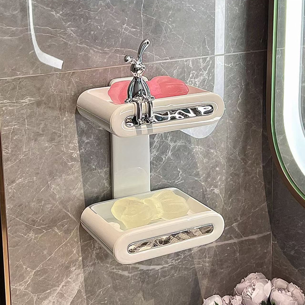 卫生间壁挂沥水肥皂盒厕所免打孔双层洗衣皂香皂置物架子11822
