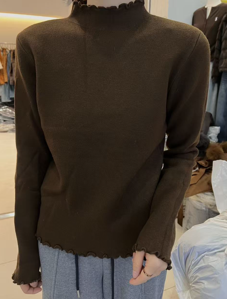 半高领木耳边保暖T恤气质内搭女士中领#8091