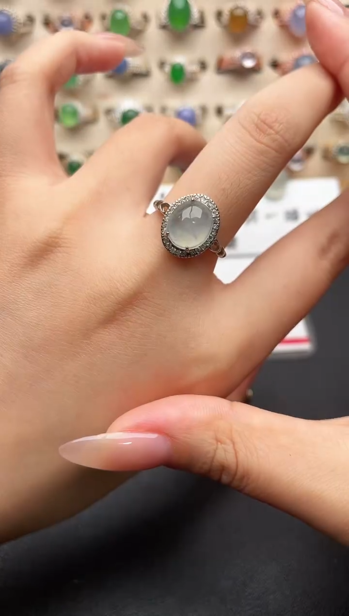 银S925镶嵌戒指翡翠一物一证一礼盒