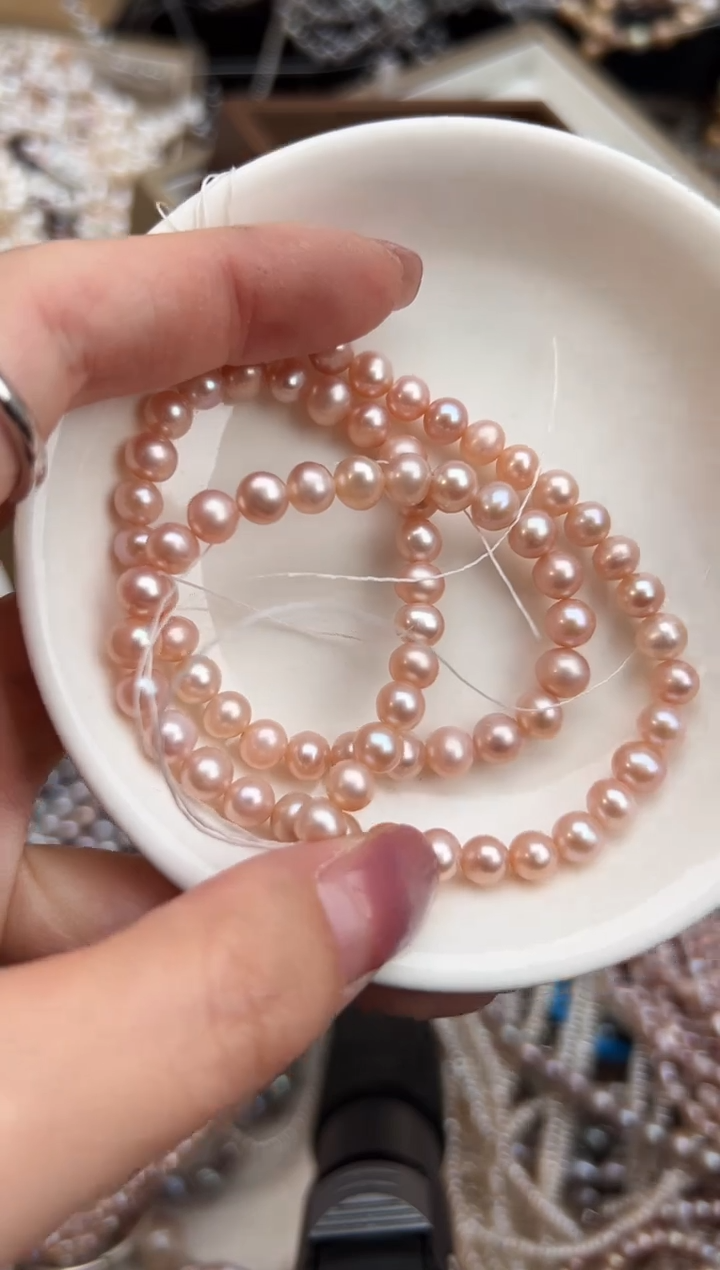 未镶嵌11淡水珍珠无核*强光珍珠项链（肉桂色）5/6mm