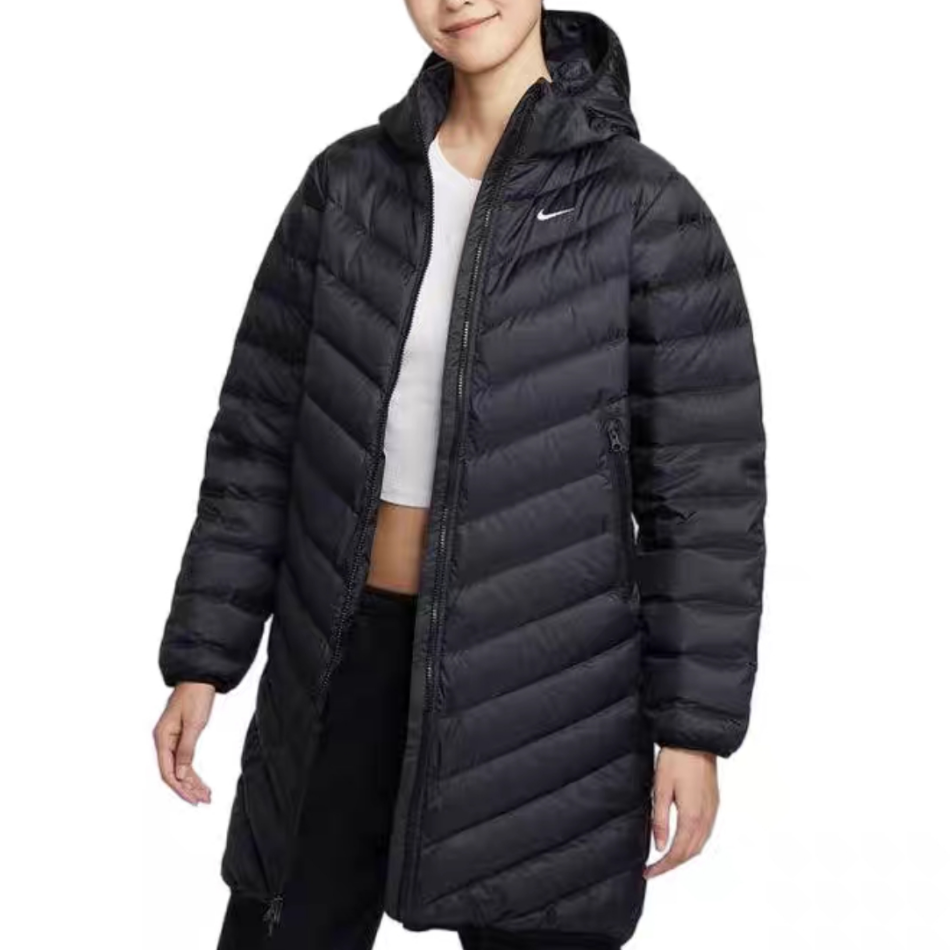 耐克/NIKE新款女子黑色连帽中长款冬季保暖羽绒服外套 HV5107010