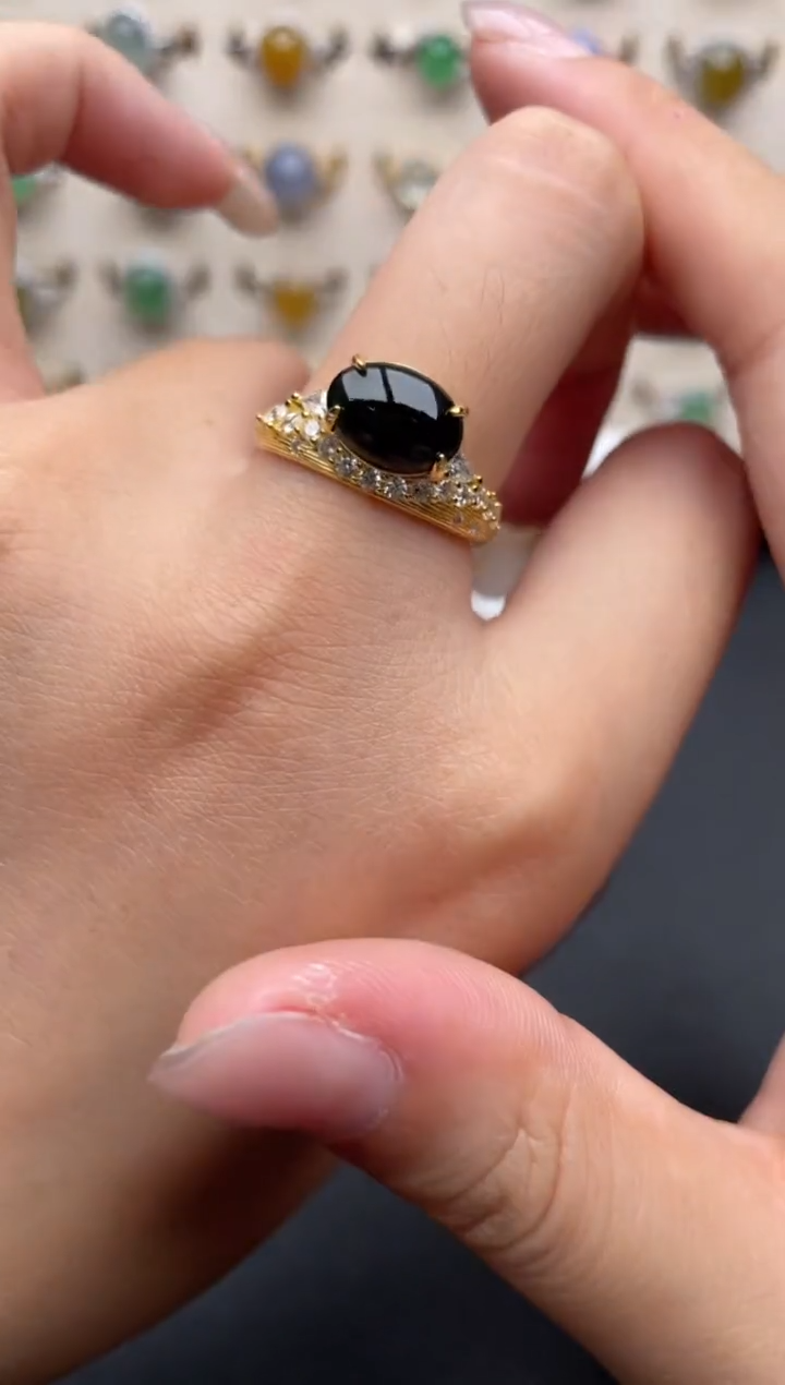 银S925镶嵌戒指翡翠一物一证一礼盒