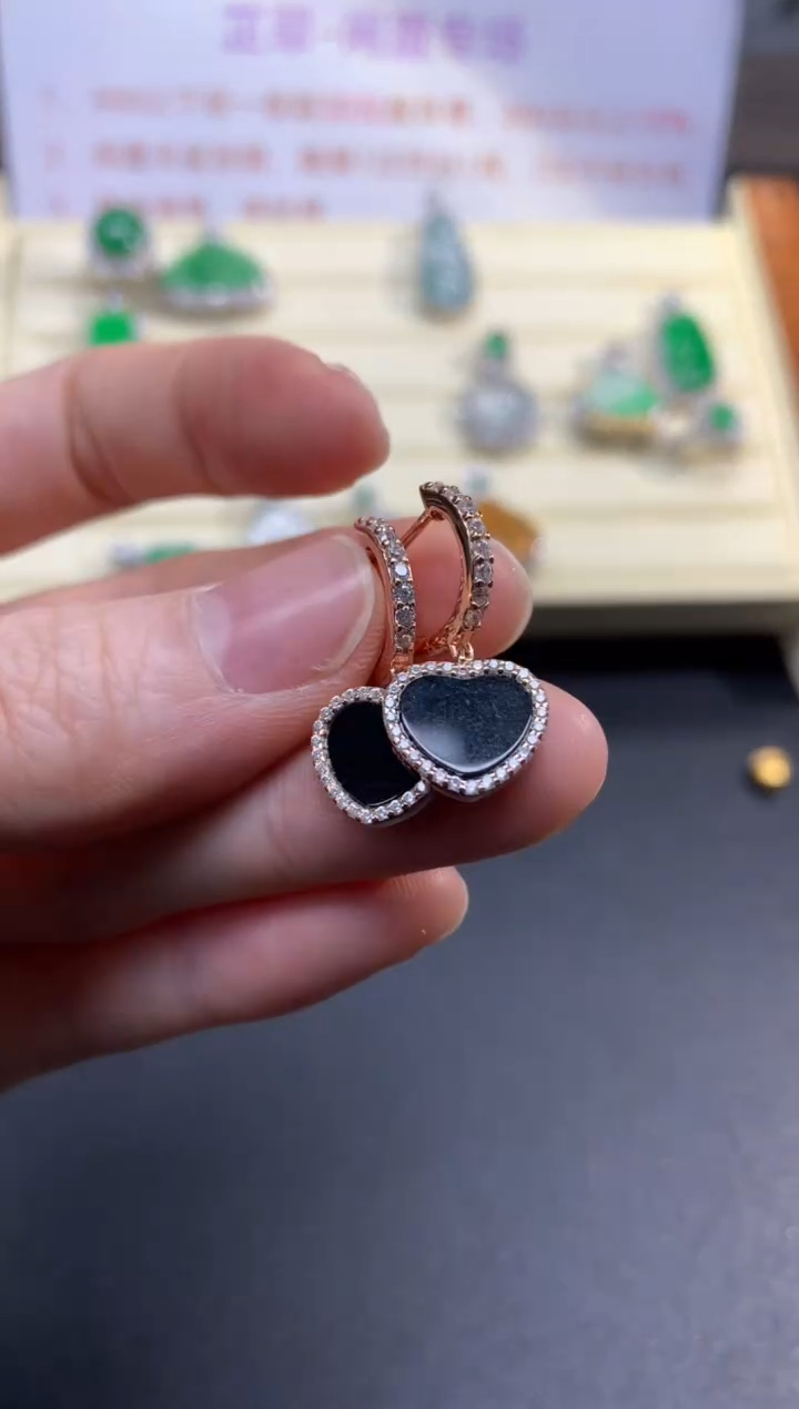 银S925镶嵌翡翠耳饰耳饰|200+25