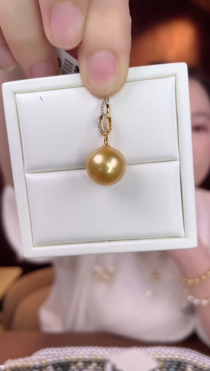 【闪购商品】海水珍珠吊坠(不含链)18K金镶嵌金珠13-14mm