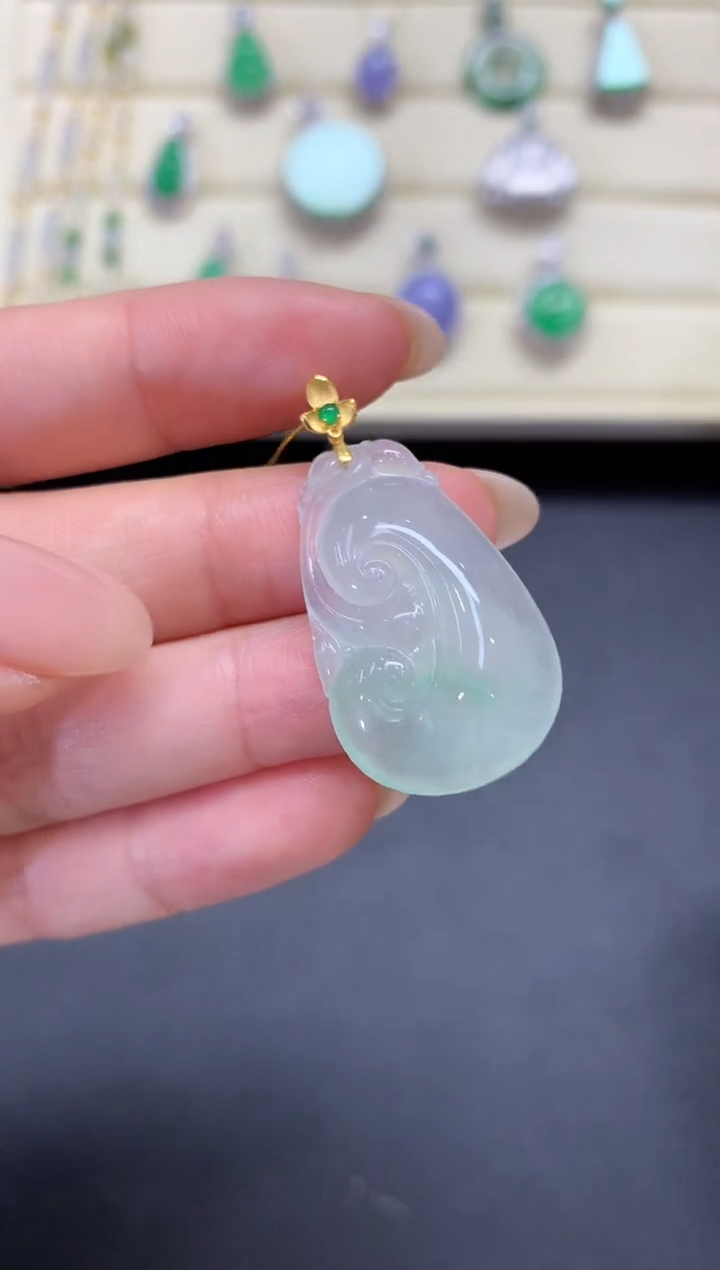 【闪购商品】翡翠18K金镶嵌颈饰Q109     