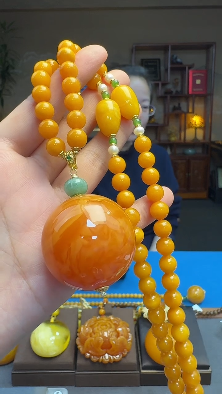 琥珀毛衣链未镶嵌天然保真蜜蜡圆珠diy毛衣链