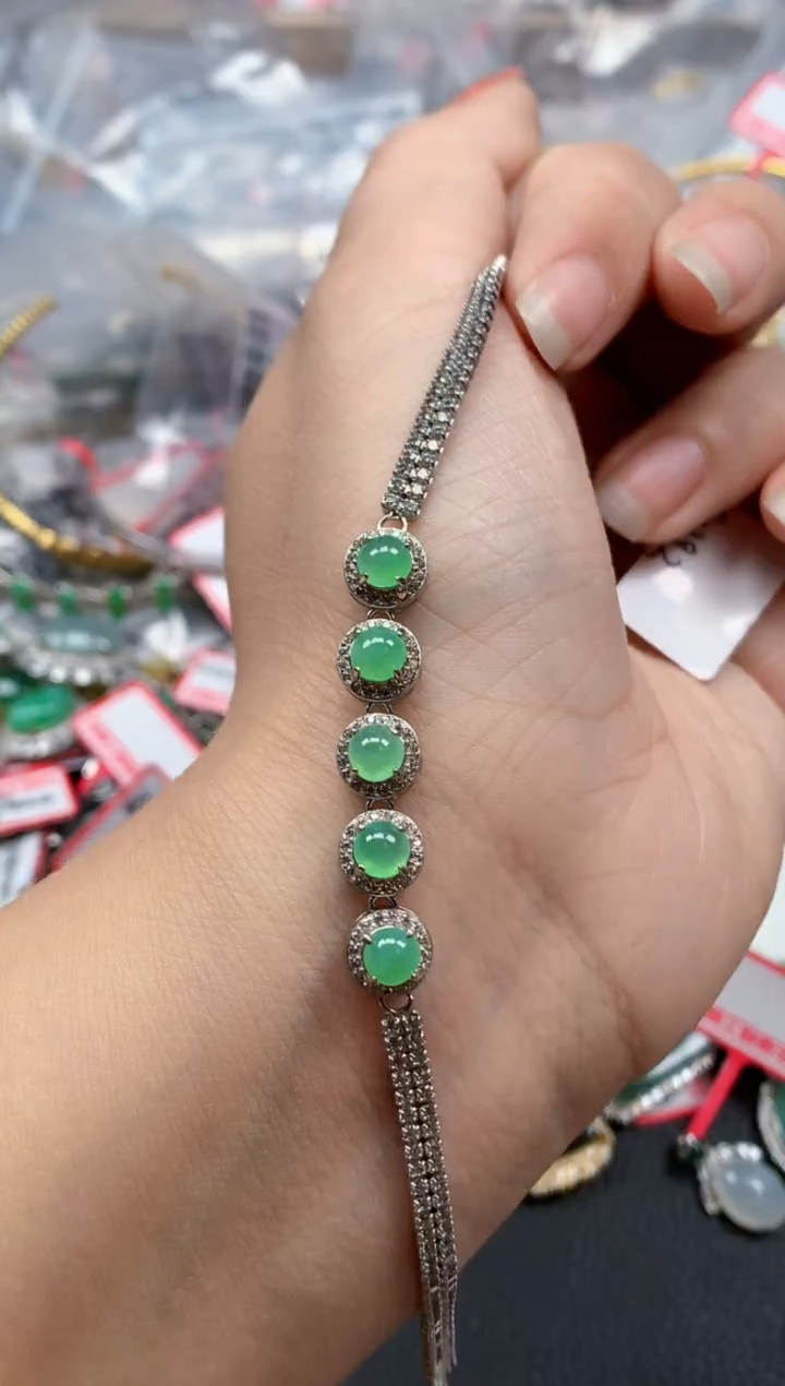 银S925镶嵌戒指翡翠天然A货缅甸翡翠