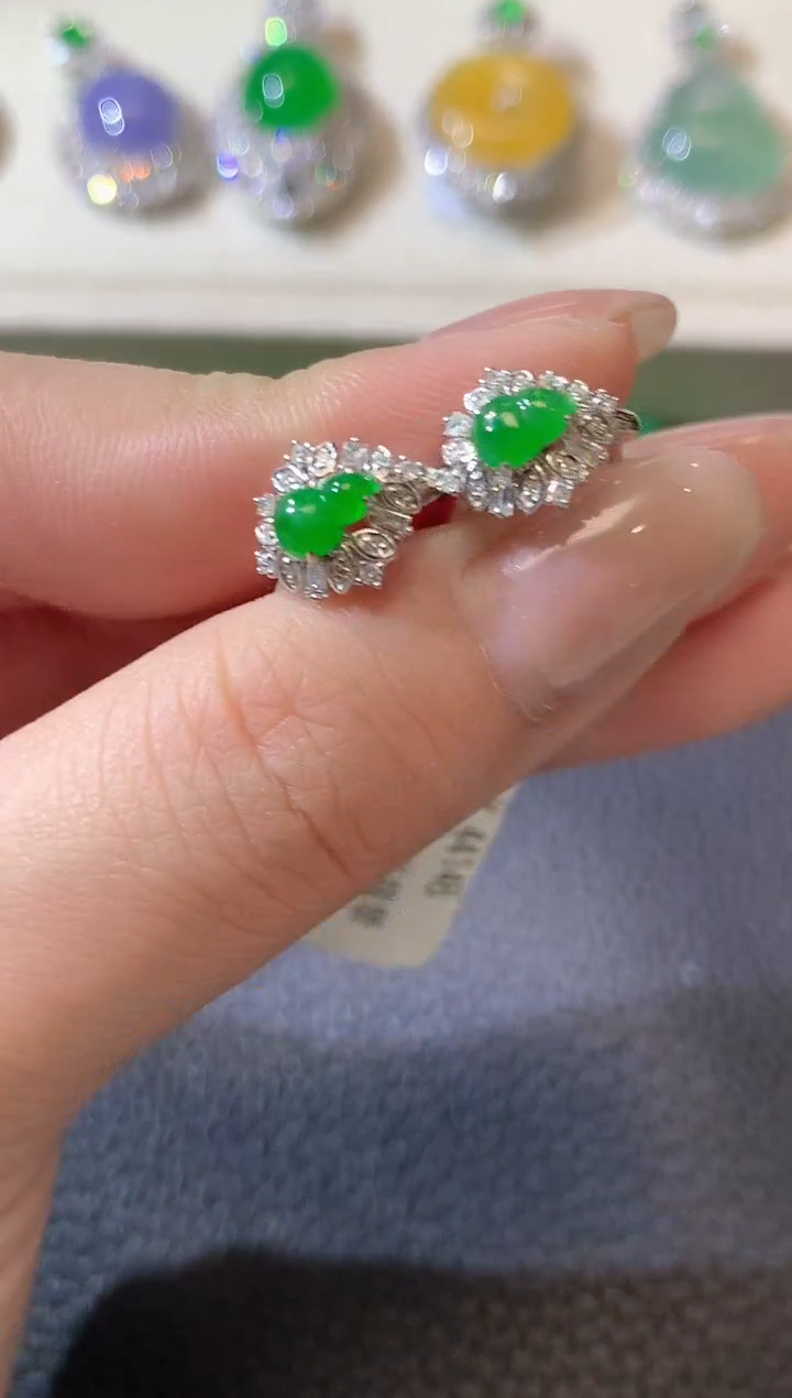 【闪购商品】翡翠耳饰18K金镶嵌A40翡翠