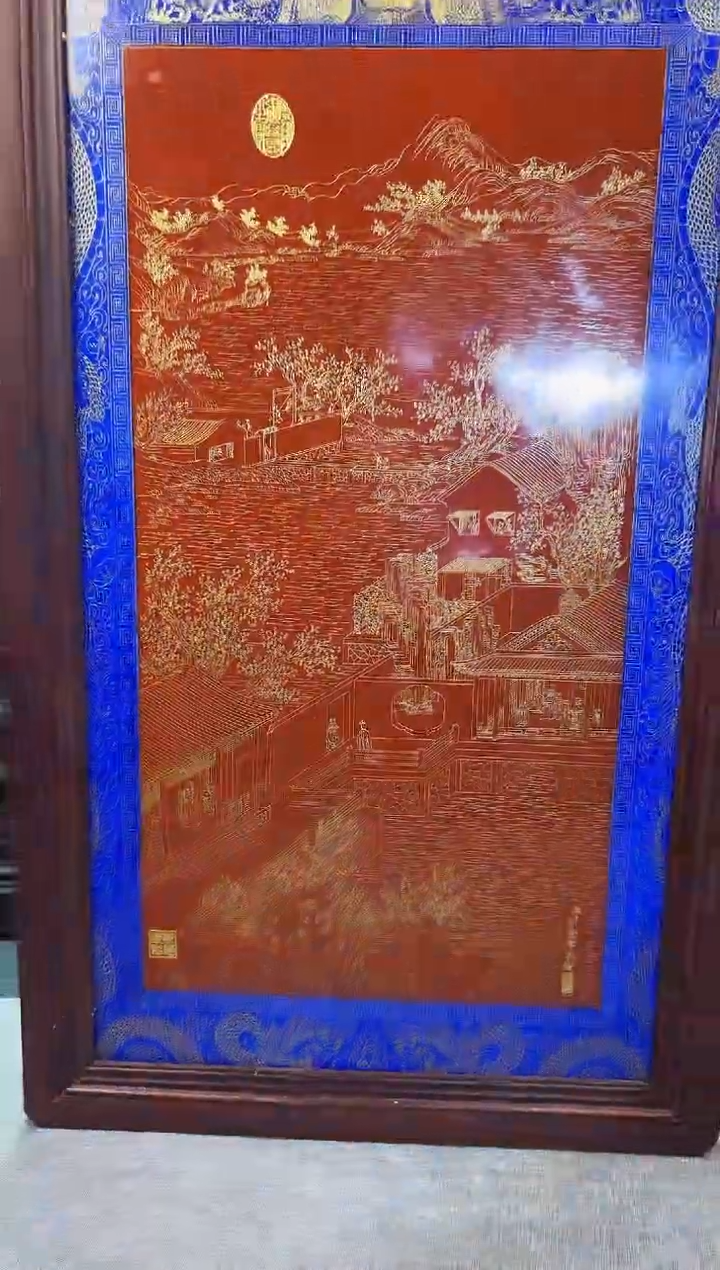 瓷版画陶瓷A9/青花矾红掐丝瓷板画————————