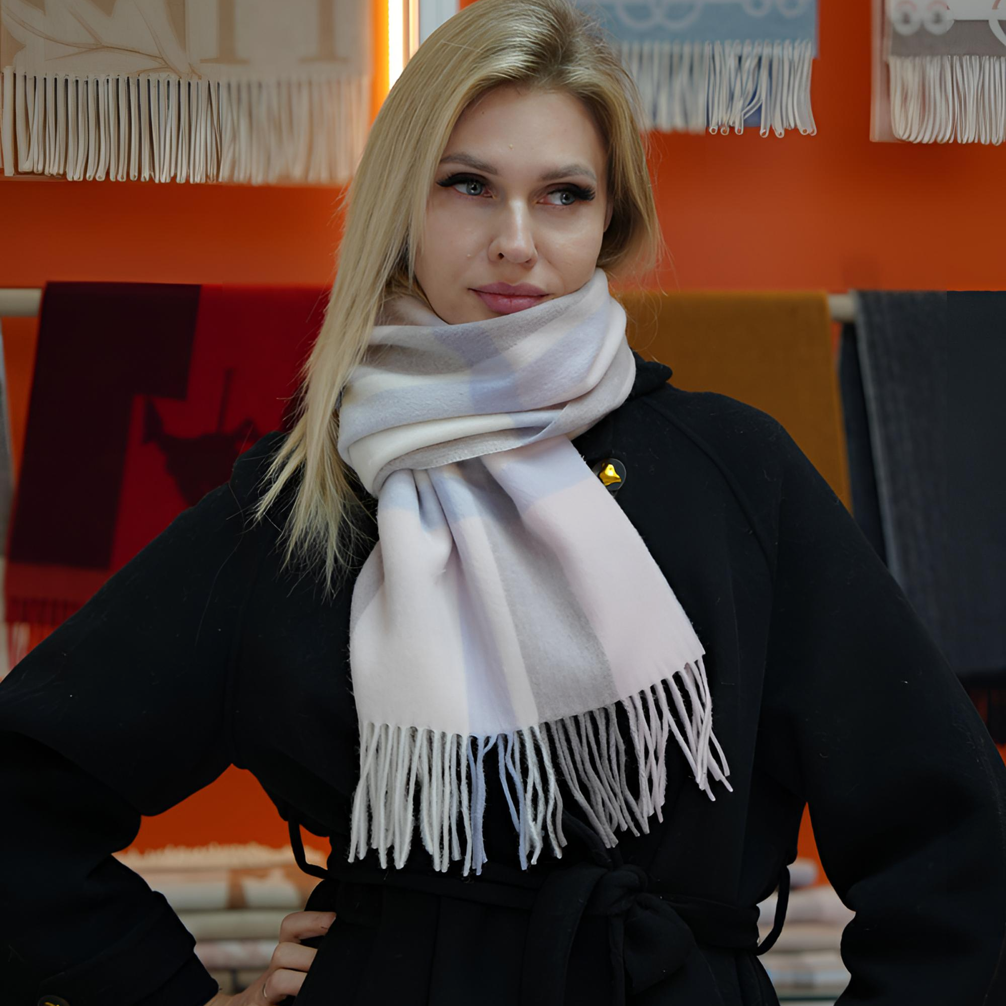 【紫调格纹】澳洲100纯羊毛格子围巾秋冬韩版百搭情侣保暖围脖披肩