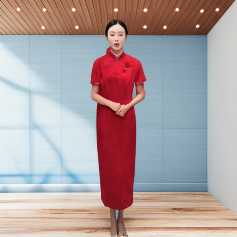朱紫褕170356酒红色旗袍幸福花束2025纹路图案婚礼妈妈装喜庆修身