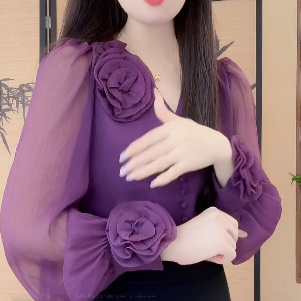 598气质高贵立体花朵衬衫女装春装新款高级感早春上衣洋气