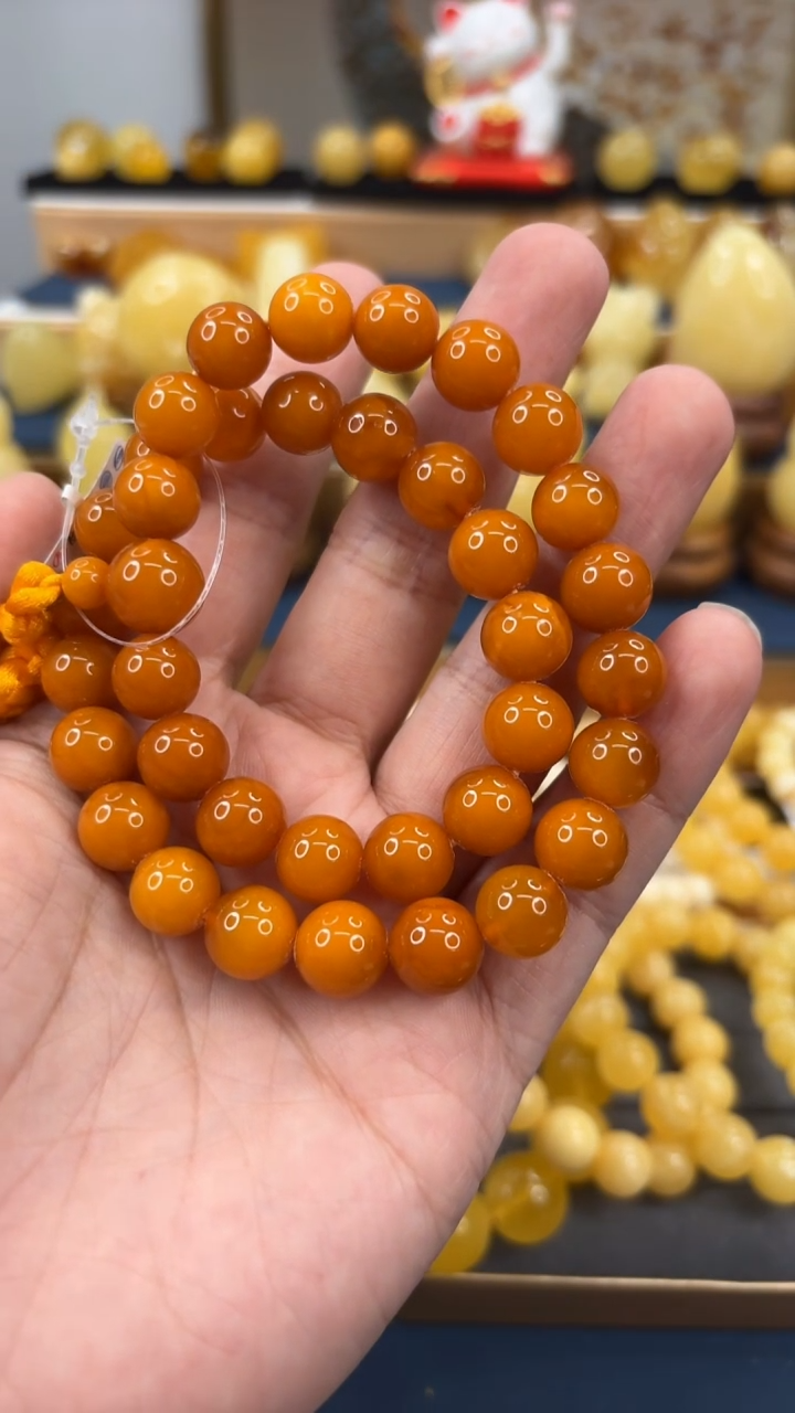 手串琥珀未镶嵌读*DY2 老蜜蜡手持 27.7克 10+mm