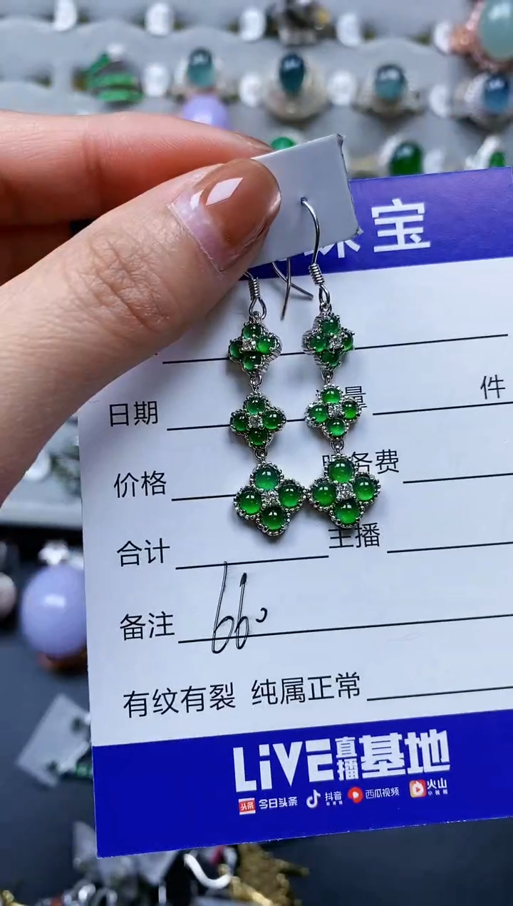 【闪购商品】翡翠耳饰银S925镶嵌0660