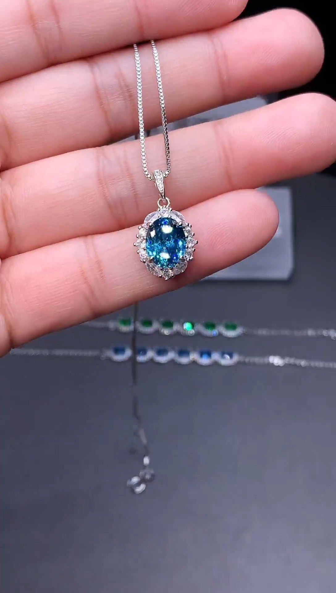 颈饰银S925镶嵌碧玺22