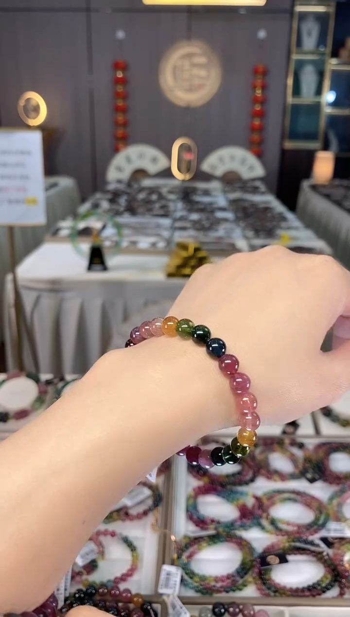 未镶嵌老矿碧玺彩虹单圈手串7mm+碧玺多样性发一条hon