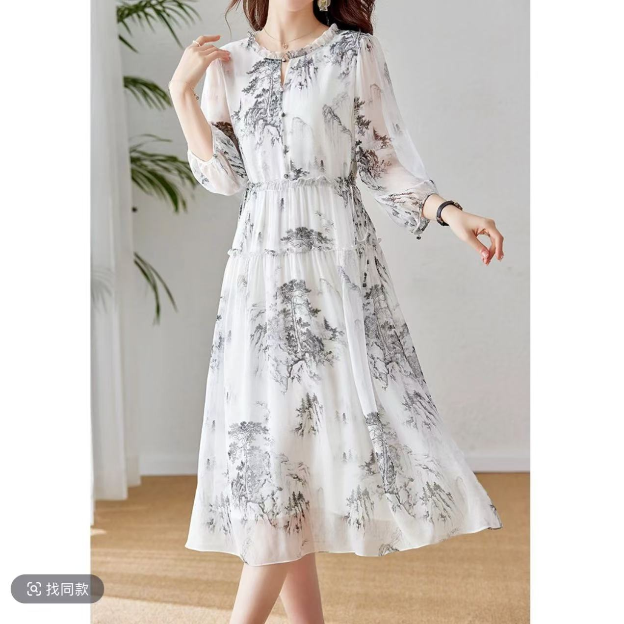 水墨画连衣裙复古气质新中式国风时尚裙子