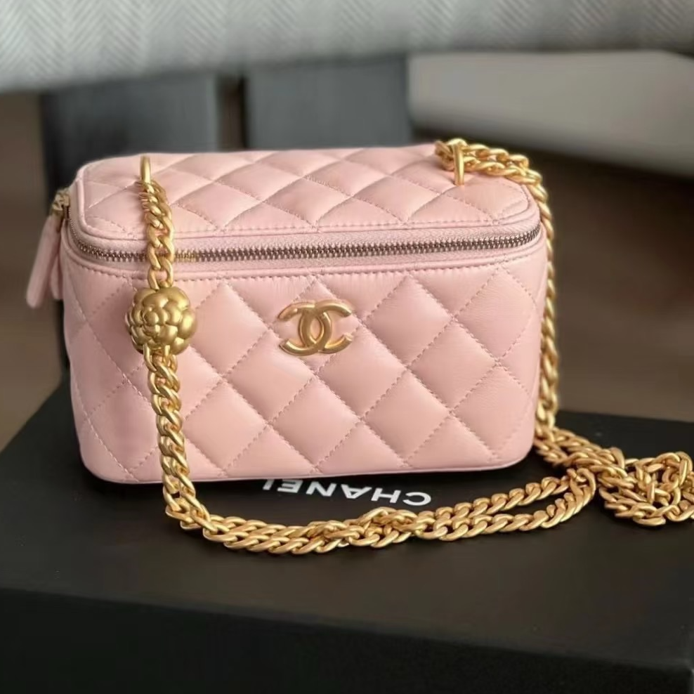 99新 Chanel/香奈儿 23s盒子化妆包粉色山茶花限定时尚包/AM2758