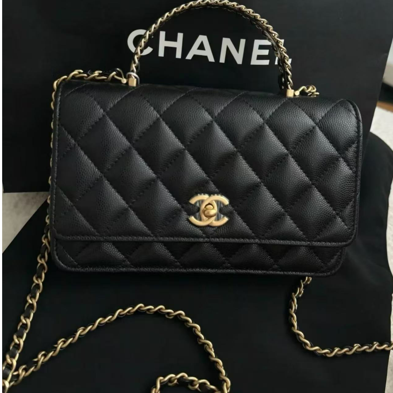 99新 Chanel/香奈儿 【静文】24A金扣萎格纹斜挎包/BGK304710001