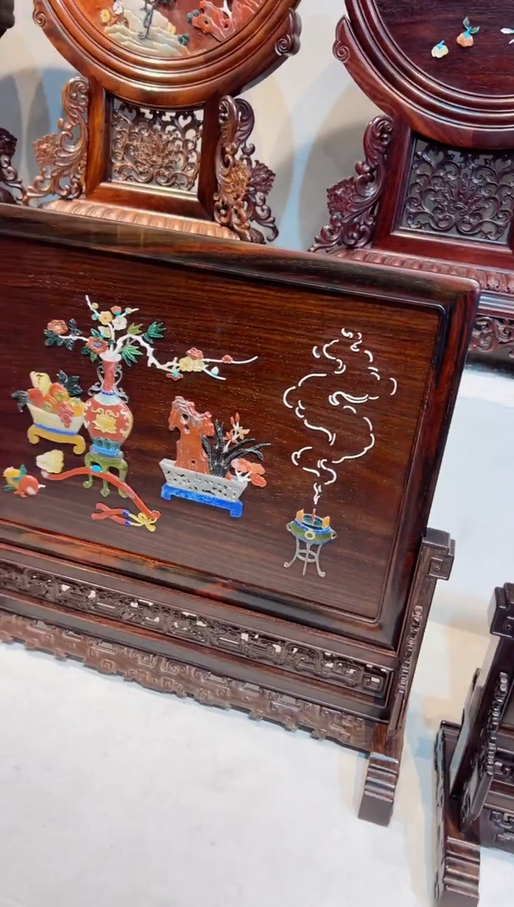 红酸枝木类家具山****）老挝大红酸枝   风屏