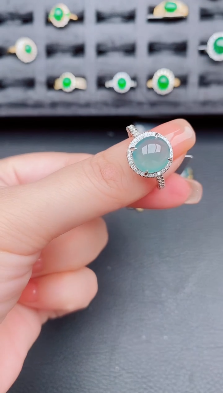 翡翠戒指银S925镶嵌天然a货翡翠485