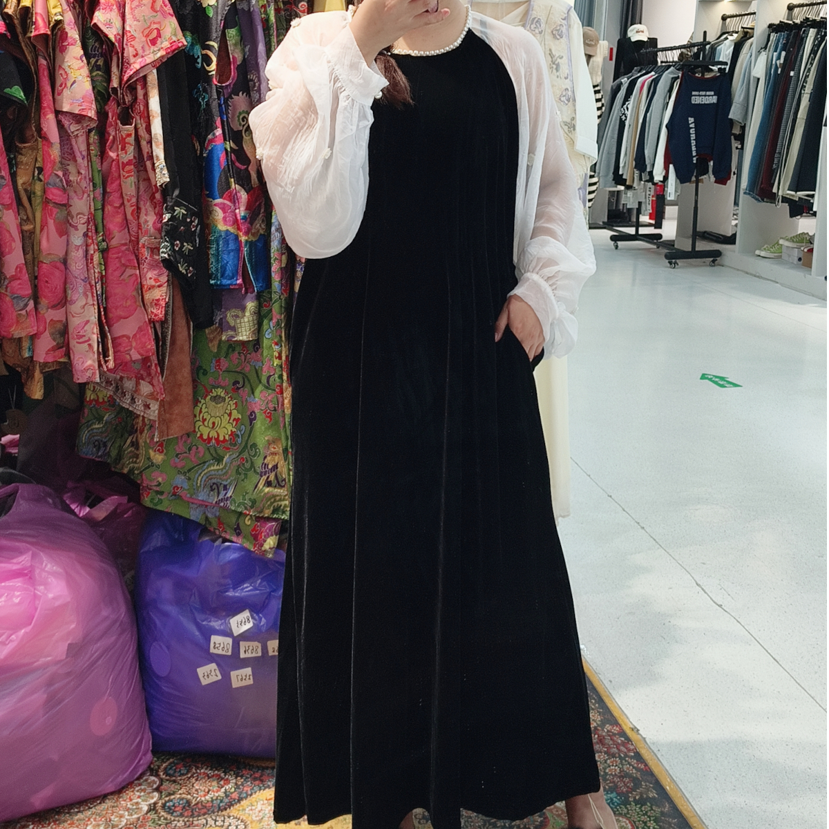  上新价～深圳7099仙仙美珍珠丝绒仙女裙宫廷风公主袖大码连衣裙