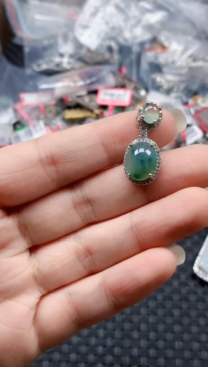 银S925镶嵌戒指翡翠天然A货缅甸翡翠