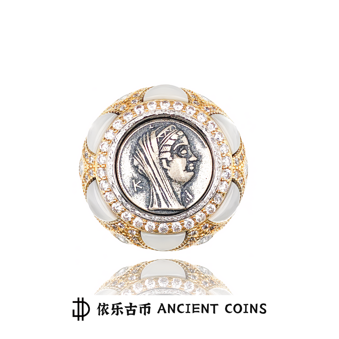 925银戒指 【埃及女王】vintage古币戒指时尚中古天然白贝食指指环