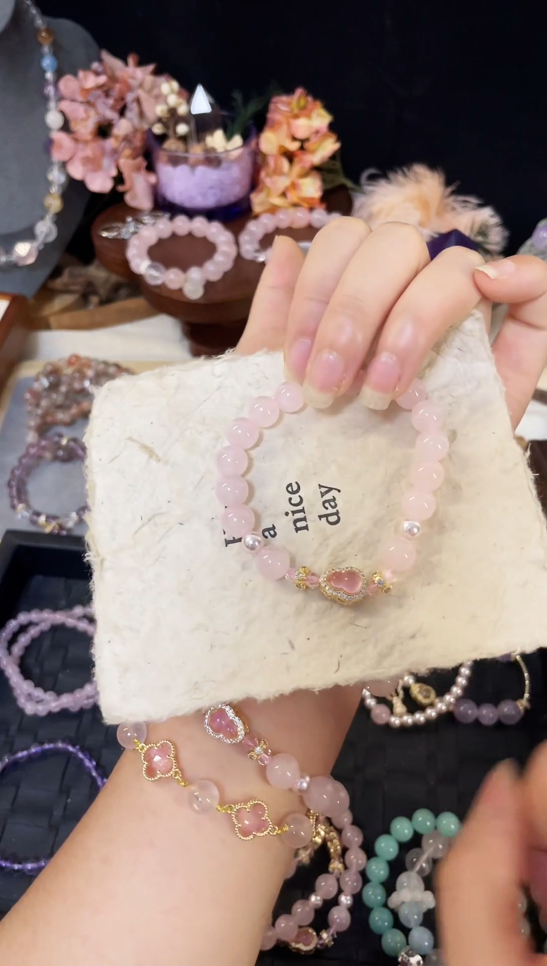 水晶手串未镶嵌西柚粉水晶单葫芦多样发一