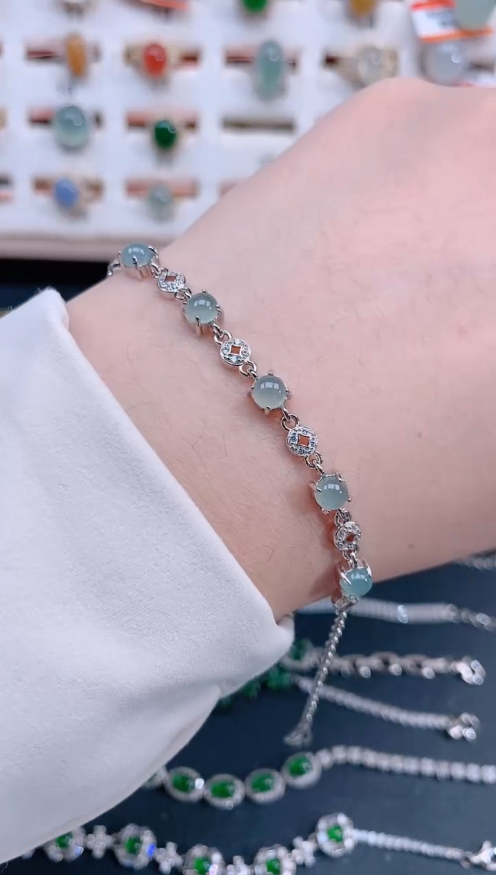 银S925镶嵌手链翡翠天然翡翠