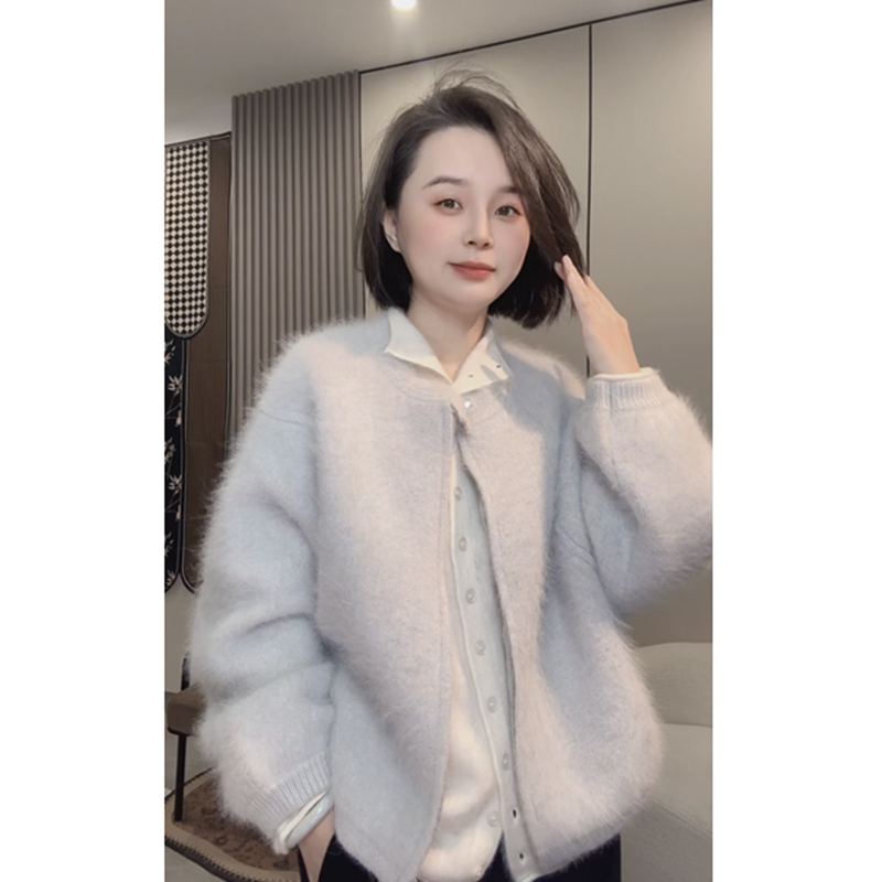 奕奕推荐《广岛之恋》秋冬高级感拉毛开衫毛衣加厚外套1