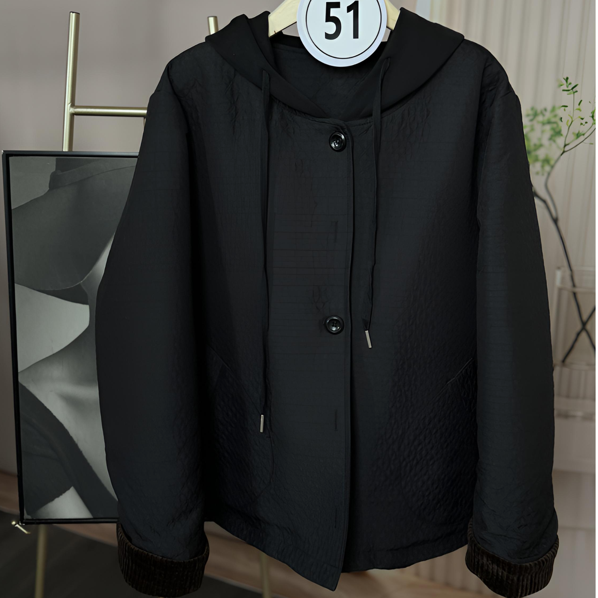 51-秋冬大码连帽女短外套风衣运动休闲风