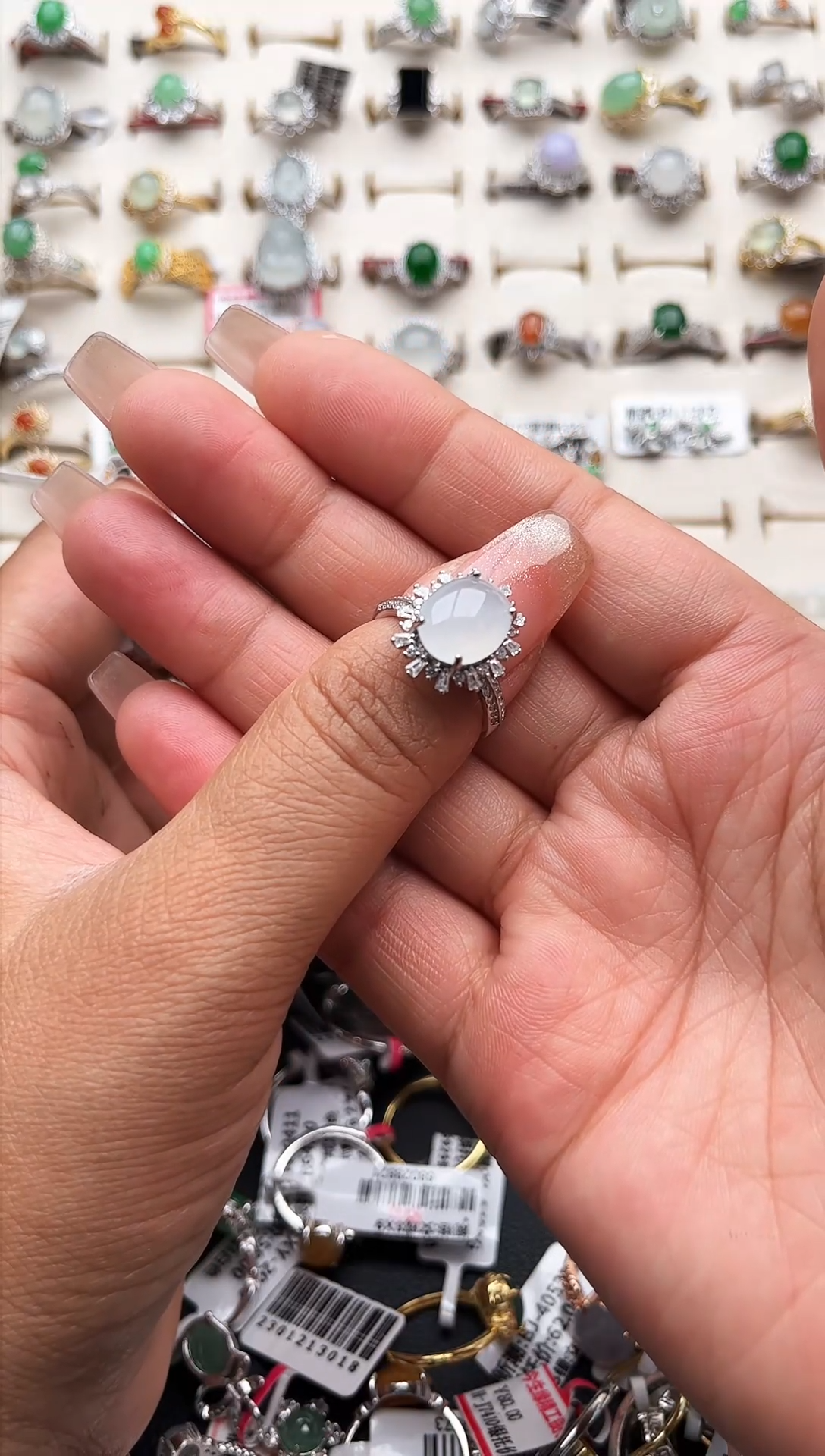 【闪购商品】翡翠戒指银S925镶嵌缅甸天然A货翡翠S925银镶嵌