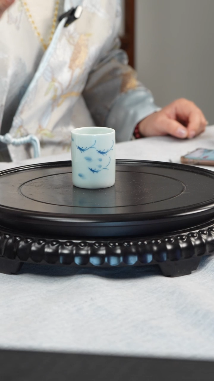 杯子瓷景德镇纯手绘如鱼得水 2只